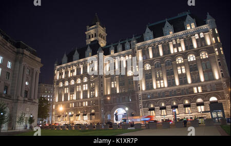 Unusual view of the Trump International Hotel, Washington DC, taken from the Federal Triangle Metro Station entrance. Stock Photo