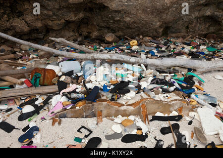Plastic Waste washed up at shore, Christmas Island, Australia Stock Photo