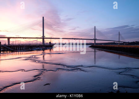 24/08/2017.  View at dusk of the new Queensferry Crossing bridge from Port Edgar South Queensferry. Stock Photo