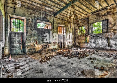 Empty hall in an abandoned knitting factory Stock Photo
