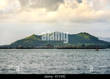 Fish farming with nature local knowledge by fish trap in abundant marine resources at Songkhla Lake, Songkhla, Thailand. This place is a attraction. Stock Photo