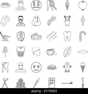 Tooth icons set, outline style Stock Vector