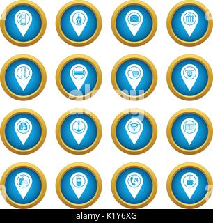 Points of interest icons blue circle set Stock Vector