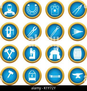 Blacksmith icons blue circle set Stock Vector