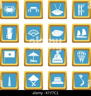 Vietnam travel icons azure Stock Vector