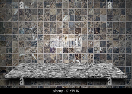 empty top of mable stone with mosaic wall background Stock Photo