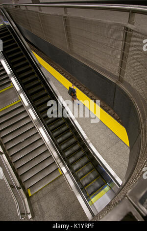 A single person on the platform one at the 86th Street subway station on the new Second avenue Line on the Upper East Side of Manhattan, New York City Stock Photo