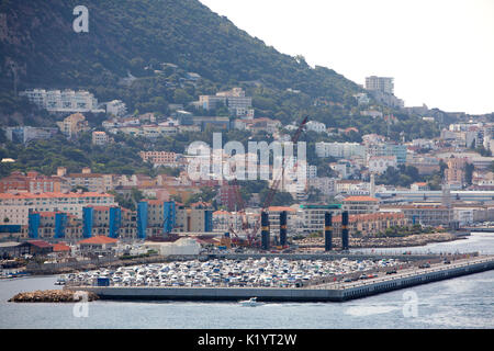 Streets and flats in Gibraltar located at the northern end of Main Street Stock Photo