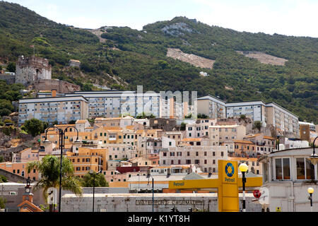 Streets and flats in Gibraltar located at the northern end of Main Street Stock Photo