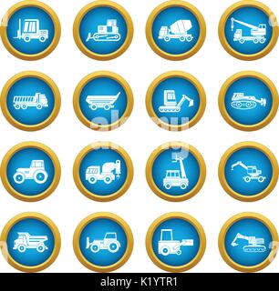 Building vehicles icons blue circle set Stock Vector