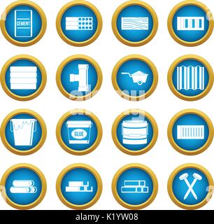 Building materials icons blue circle set Stock Vector