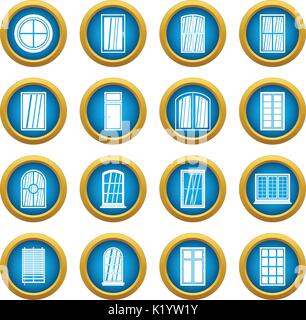 Plastic window forms icons blue circle set Stock Vector