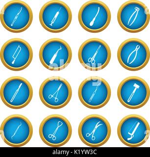 Surgeons tools icons blue circle set Stock Vector