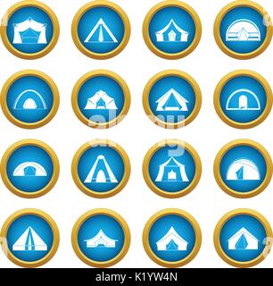 Tent forms icons blue circle set Stock Vector