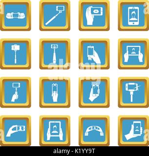 Selfie icons azure Stock Vector