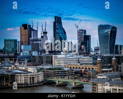 Dusk City of London Cityscape or skyline - showing a small selection of the variety of buildings crammed into the square mile financial district Stock Photo