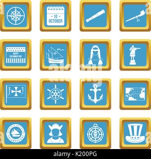 Columbus Day icons azure Stock Vector