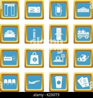 Airport icons azure Stock Vector