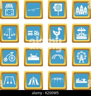 Amusement park icons azure Stock Vector