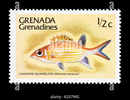 Postage stamp from Grenada Grenadines depicting a longspine squirrelfish (Flammeo marianus) Stock Photo