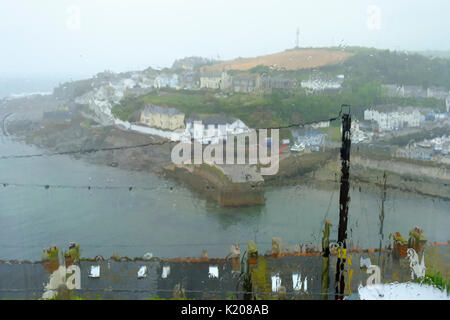 Rainy day in vacations, view from window, Porthleven, Cornwall, England, United Kingdom Stock Photo