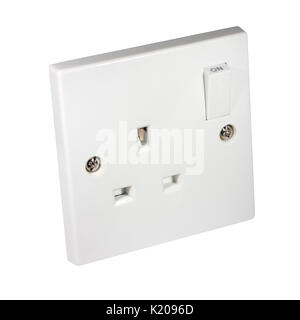 250V 13A mains electrical power outlet socket isolated on a white background Stock Photo