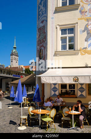 Restaurant Steirer at the Markt Hochreiter, Church of St. Peter, Viktualienmarkt, old town, Munich, Upper Bavaria, Bavaria Stock Photo