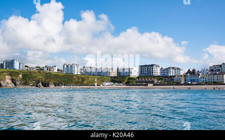 View of Port Erin Beach and Promenade from the Bay Stock Photo