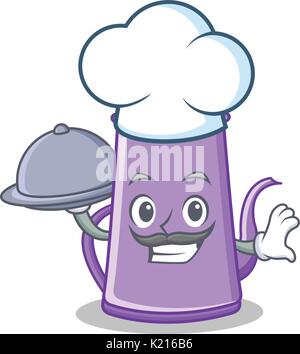 Chef with food purple teapot character cartoon Stock Vector