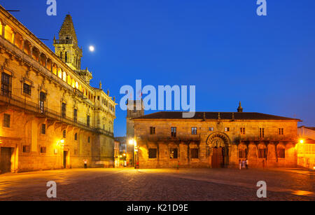Plaza de Obradoiro in night time. Santiago de Compostela,  Galicia, Spain Stock Photo