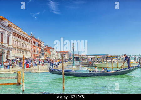 VENICE, ITALY - MAY 12, 2017 : Embankment of the Grand Canal with Gondolas . Italy. Stock Photo