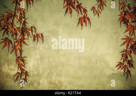 grunge background with autumn leaves Stock Photo
