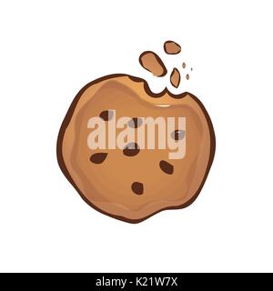 cookie illustration with bite and chocolate pieces, symbol design, isolated on white background. Stock Vector