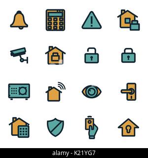 Vector flat home security icons set on white background Stock Vector