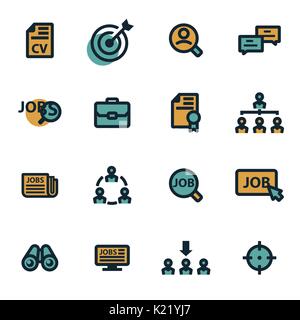 Vector flat job search icons set on white background Stock Vector