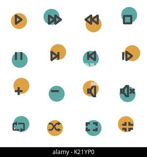Vector flat media player icons set on white background Stock Vector