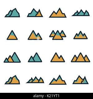 Vector flat mountains icons set on white background Stock Vector