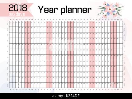 Planner for 2018 wall working Stock Vector