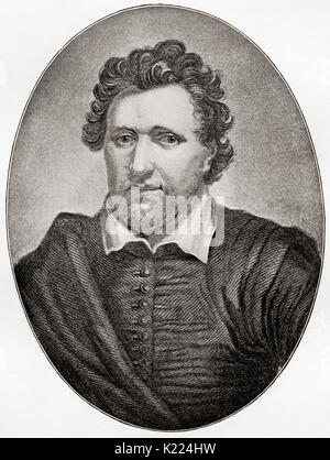 Benjamin 'Ben' Jonson, 1572 –  1637.  English playwright, poet, actor, and literary critic.  From International Library of Famous Literature, published c.1900 Stock Photo