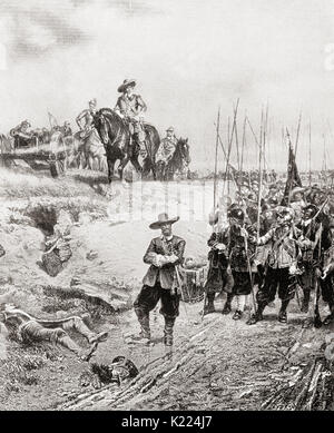Oliver Cromwell at The Battle of Marston Moor, 2 July 1644, during the First English Civil War.  Oliver Cromwell, 1599 – 1658. English military and political leader and later Lord Protector of the Commonwealth of England, Scotland, and Ireland.  From International Library of Famous Literature, published c.1900 Stock Photo