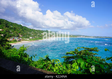 View to the Long bay beach and surrounding areas in Portland Parish in the East coast of Jamaica on 30 December 2013. Stock Photo