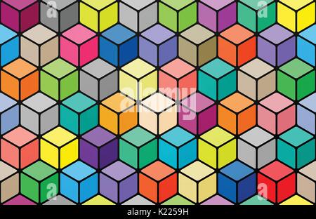 seamless pattern with colorful cubes. vivid, 3d effect background. vector, abstract fashion wallpaper. bright colors decorative backdrop. geometric ti Stock Vector