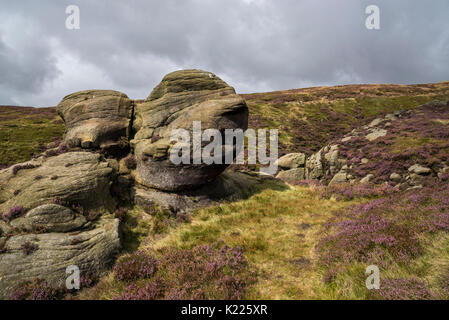 Rugged scenery on Kinder Scout in summer. Edale, Peak District, Derbyshire, England. Stock Photo