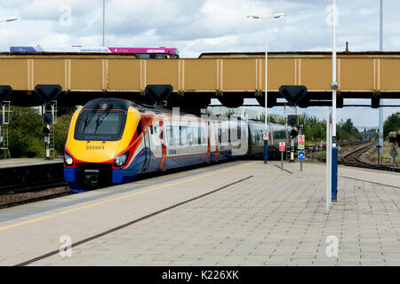 East Midlands Trains class 222 diesel arriving at Leicester station, Leicestershire, UK Stock Photo