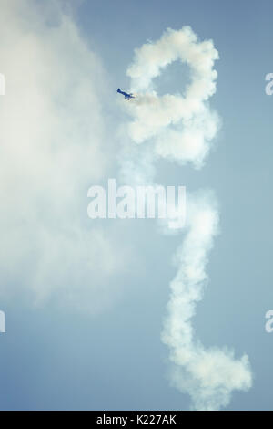 RADOM, POLAND - AUGUST 26, 2017 :Aerobatic extra 300 plane during  Air Show Radom 2017. Stock Photo