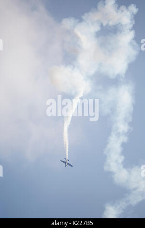 RADOM, POLAND - AUGUST 26, 2017 :Aerobatic extra 300 plane during  Air Show Radom 2017. Stock Photo