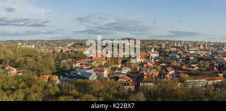 Vilnius, Lithuania - April 30, 2017: Panoramic View Of Old Town In Evening. View From The Hill Of Upper Castle Stock Photo
