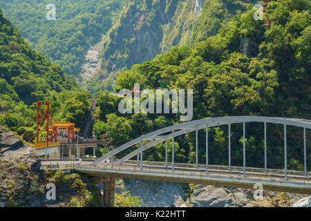 The temple and bridge of Tpedu area in Taroko National Park, Hualien, Taiwan Stock Photo
