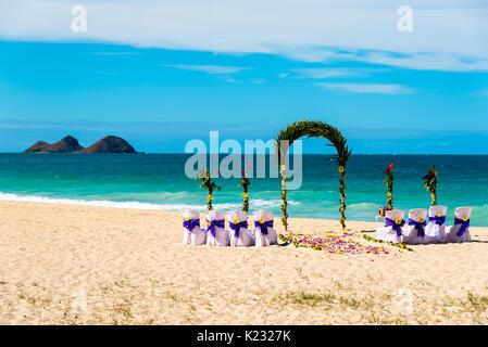 Wedding setup on a beach in Hawaii Stock Photo