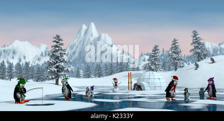 Ice Fishing Penguin Winter Hat Scarf Pole Fishing Snow Illustration Stock  Illustration by ©duplass #450552002